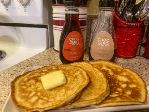 Keto Low Carb Pancakes paired with ChocZero Maple Syrup